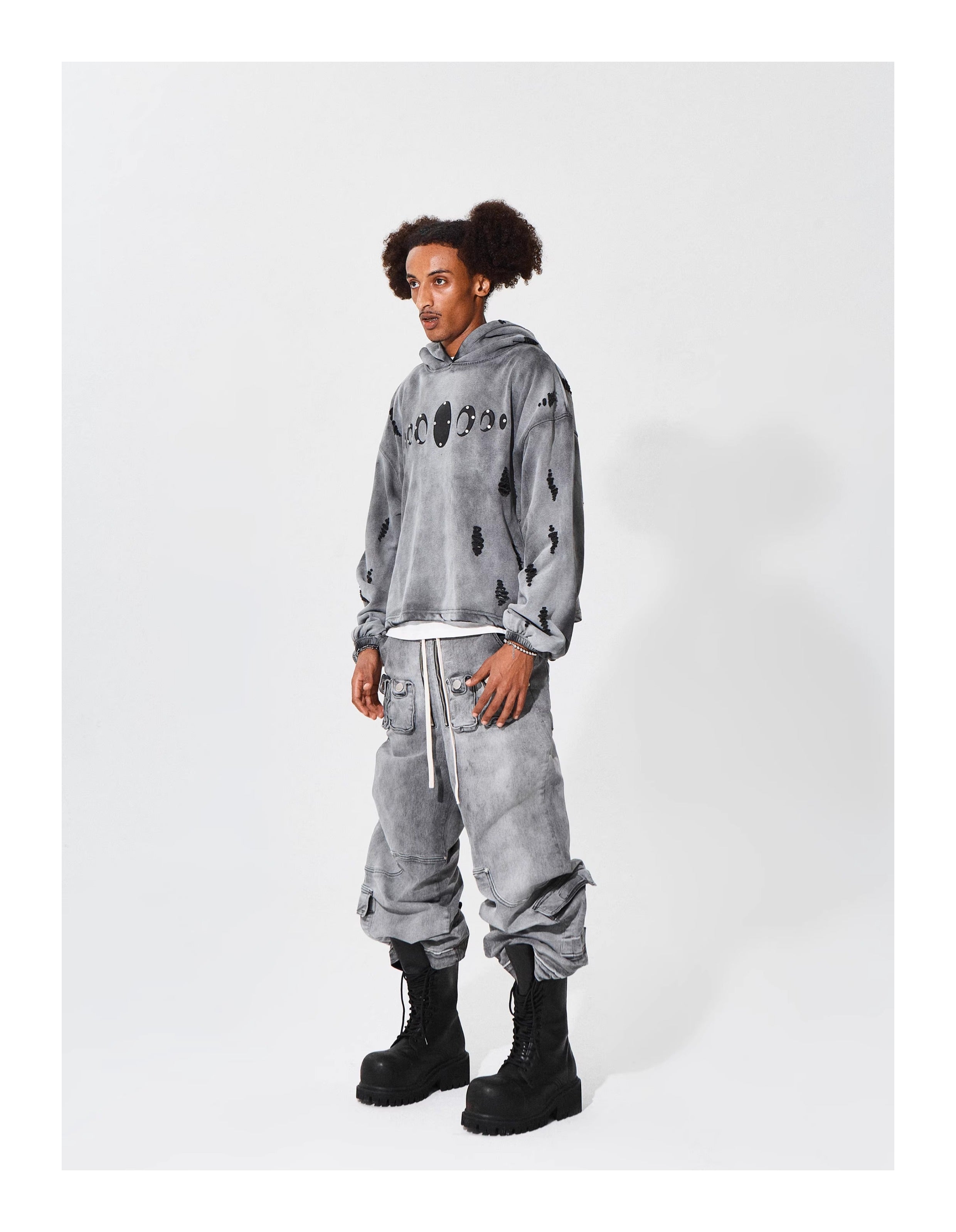 KARMANISTIC Distressed Washed Rivets Hoodie