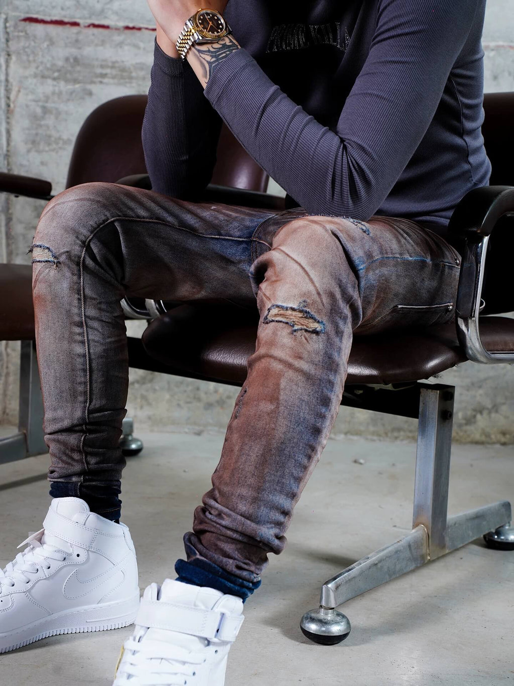 TGFCLUB Rust Washed Distressed Slim Fit Skinny Jeans