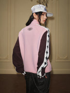 YADcrew Glitter Star Sleeve Stripe Track Jacket