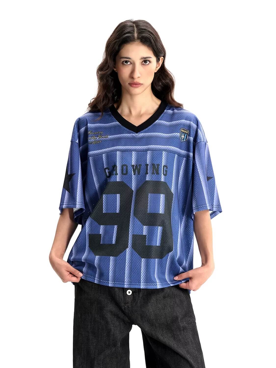 F3F Select Striped Mesh V Neck Short Sleeve Soccer Jersey