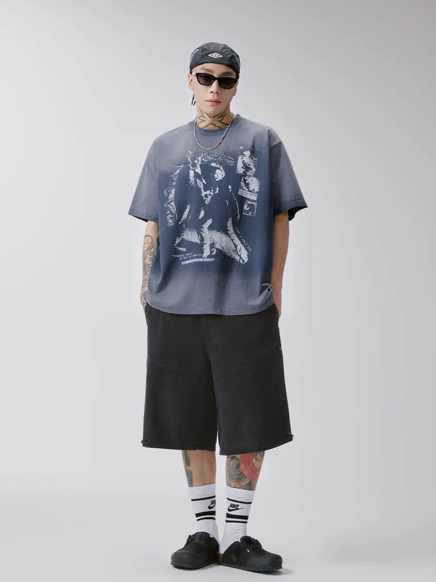 F2CE Black Washed Distressed Baggy Shorts