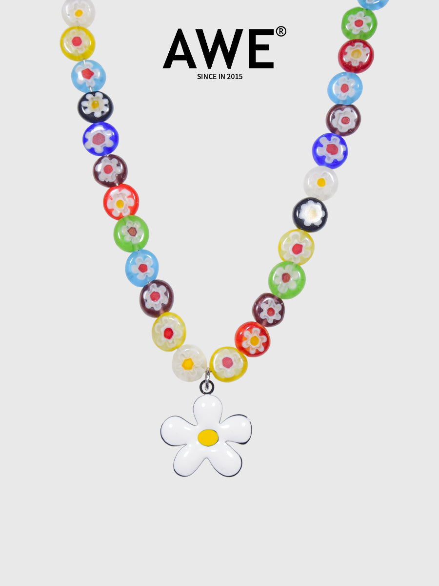 AWE Sunflower Daisy Large Beaded Necklace