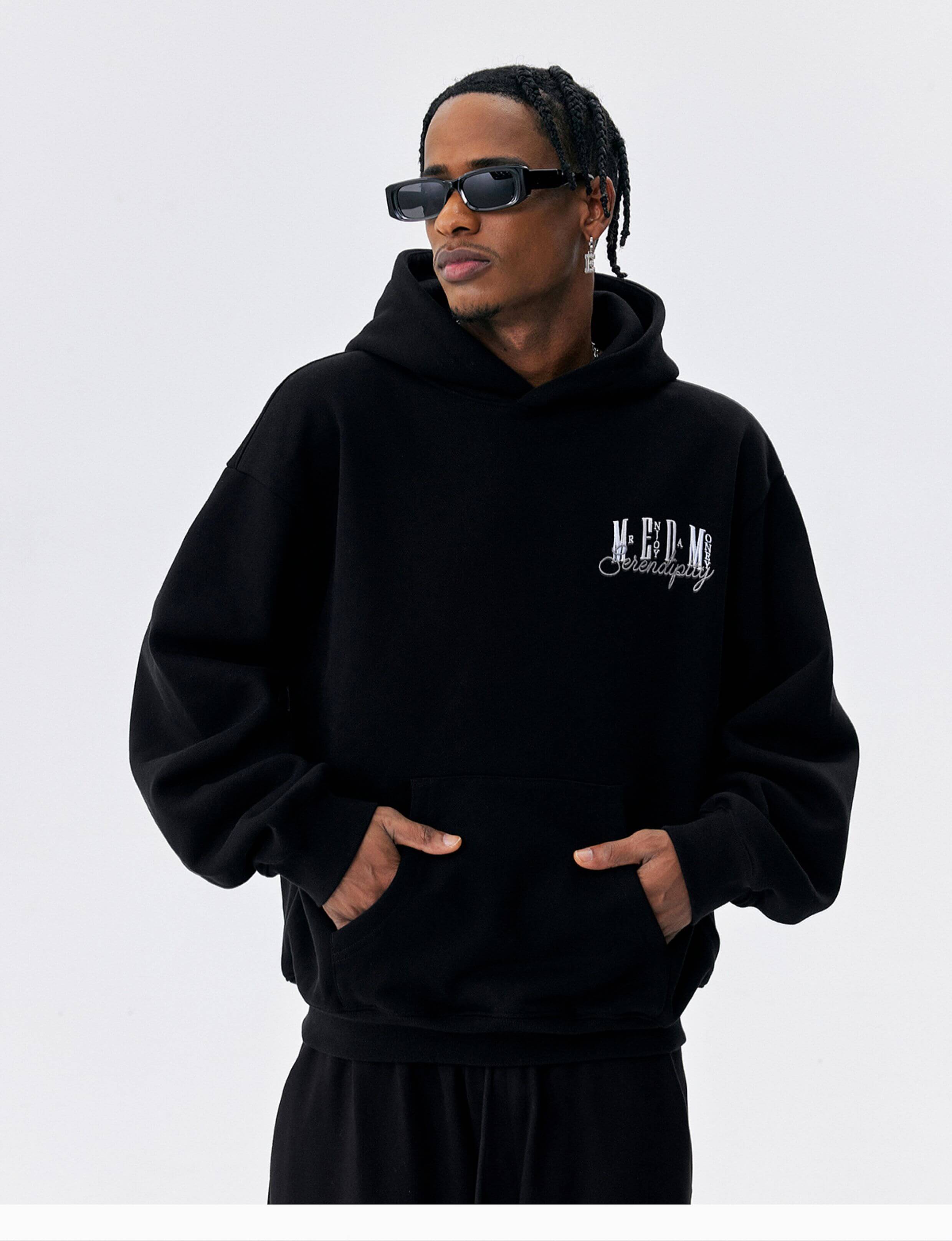 MEDM Basic One Point Embroidered Logo Oversized Hoodie