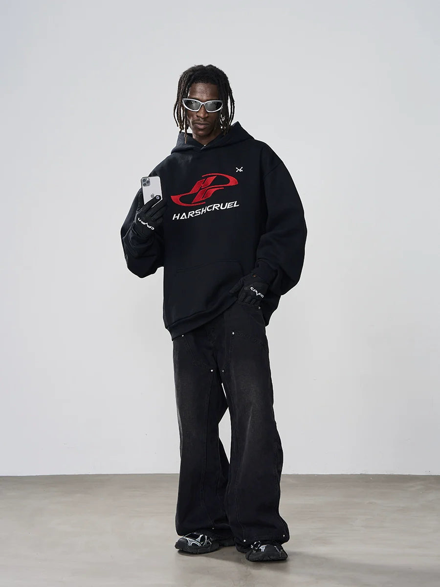 Harsh and Cruel Dynamic Embroidered Logo Loose Hoodie
