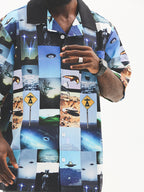 UNTILWERICH Cuban Collar UFO Short Sleeve Shirt
