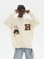 Harsh and Cruel Cartoon Face Knit Sweater Cardigan