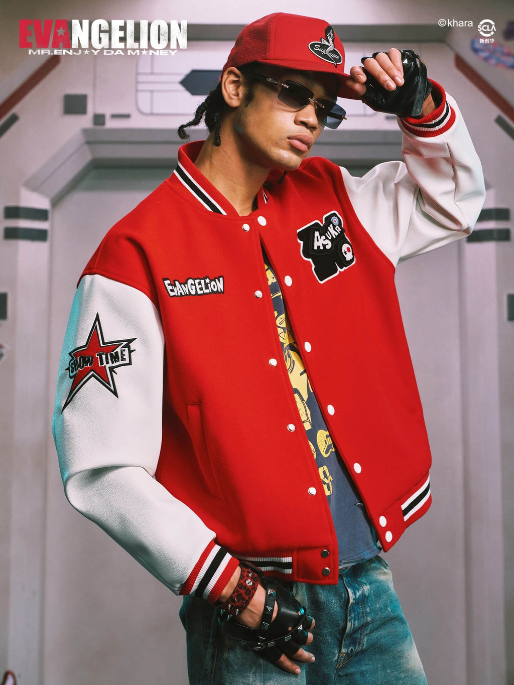 MEDM x EVA NEVER END Character Patch Detachable Velcro Patch Varsity Jacket