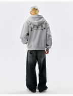 MEDM Beaded Flower Embellished Zip Up Hoodie