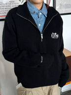 MEDM Rose Embroidered Half Zip Knit Sweater