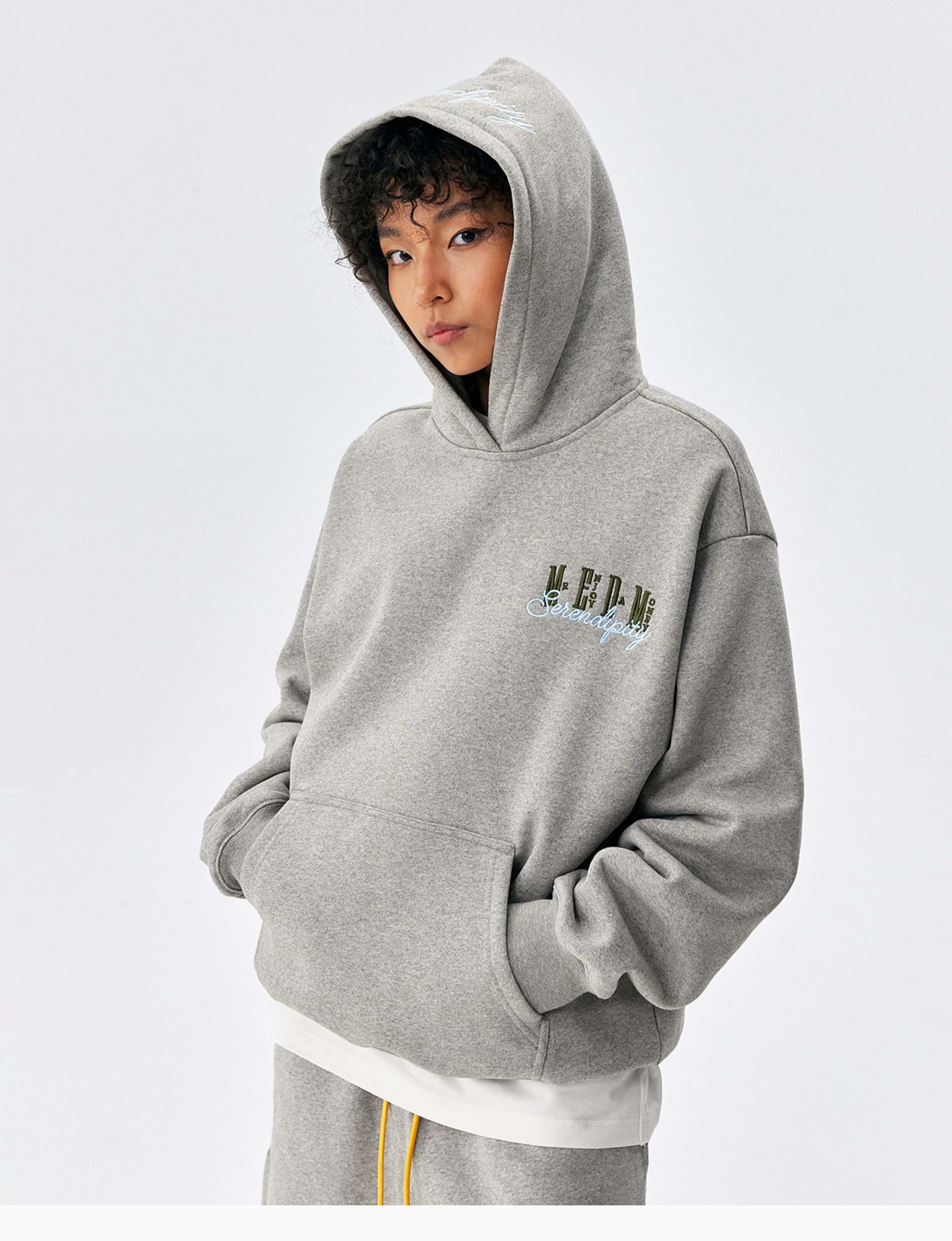 MEDM Basic One Point Embroidered Logo Oversized Hoodie