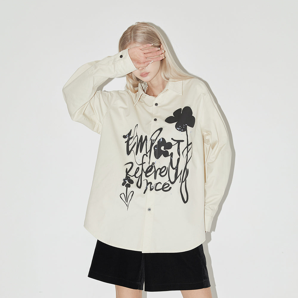 EMPTY REFERENCE Ink Graffiti Flower Print Long Sleeved Shirt