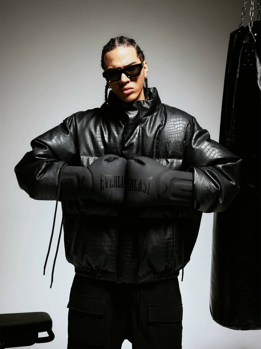 1807 Crocodile Embossed PU Leather Down Jacket