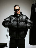 1807 Crocodile Embossed PU Leather Down Jacket