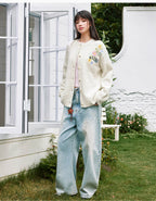MEDM Floral Vine Embroidered Knit Cardigan