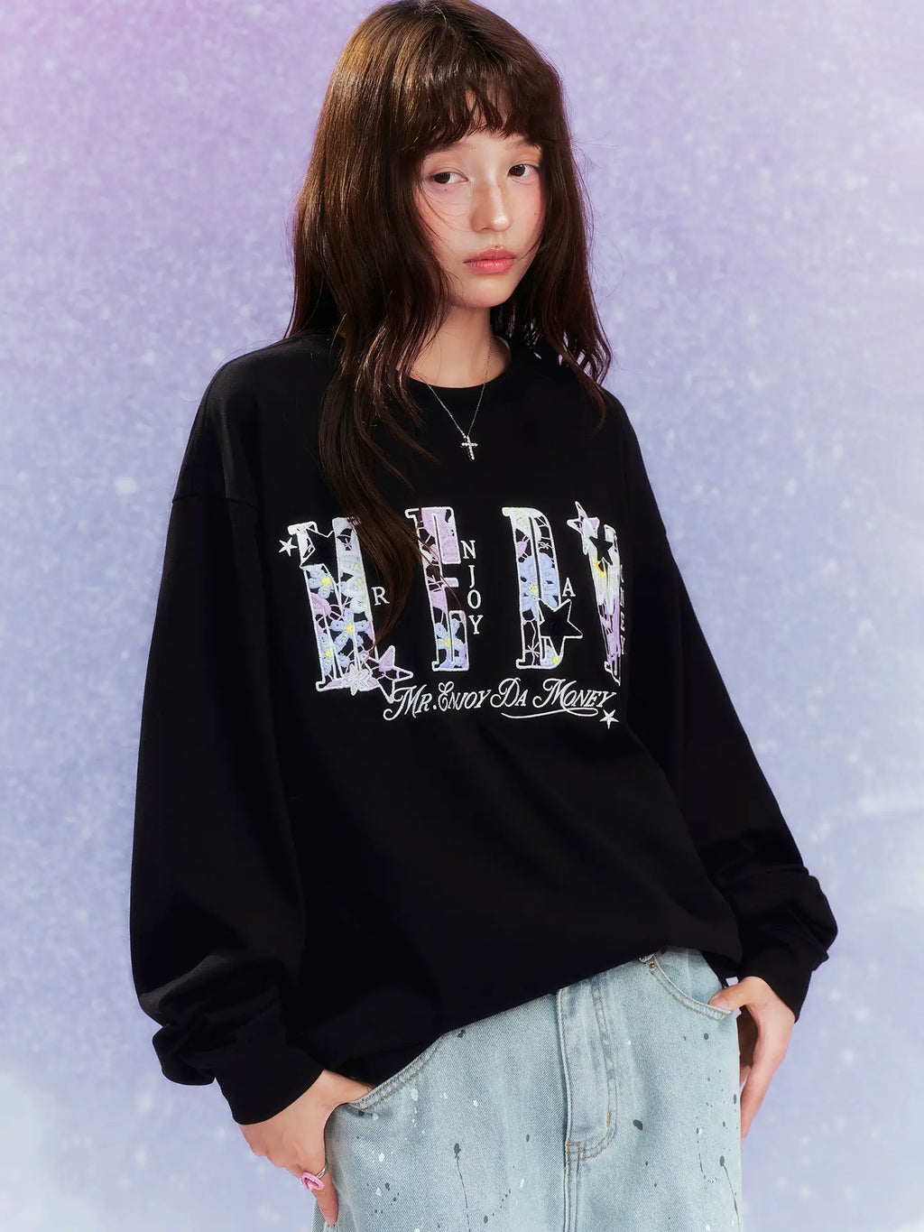 MEDM Flower Star Logo Embroidered Long Sleeve Tee