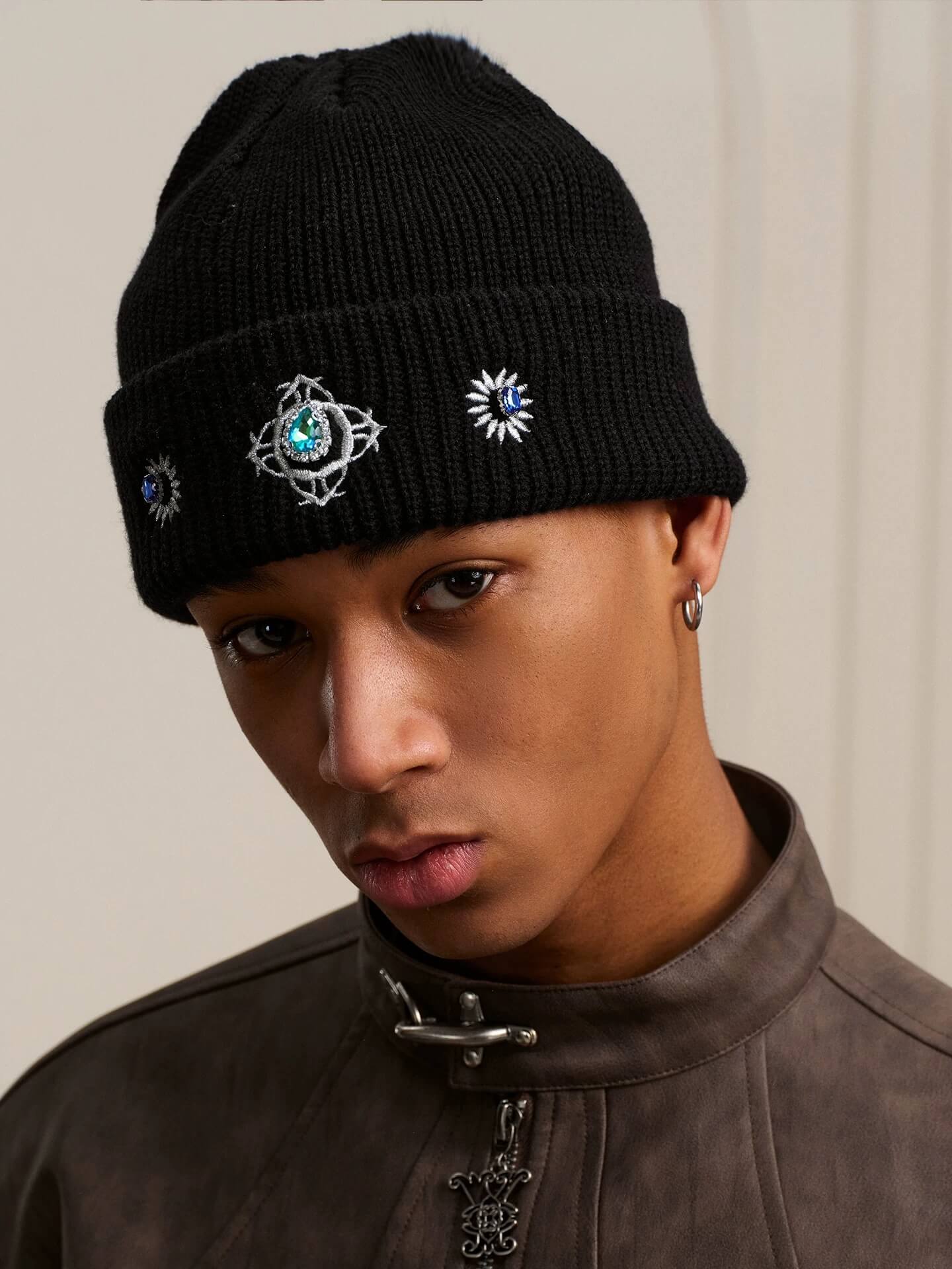 YADcrew Gemstone Embellished Knit Beanie
