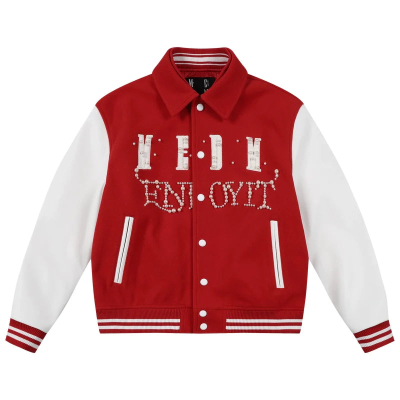 MEDM Pearl Logo Color Block Varsity Jacket