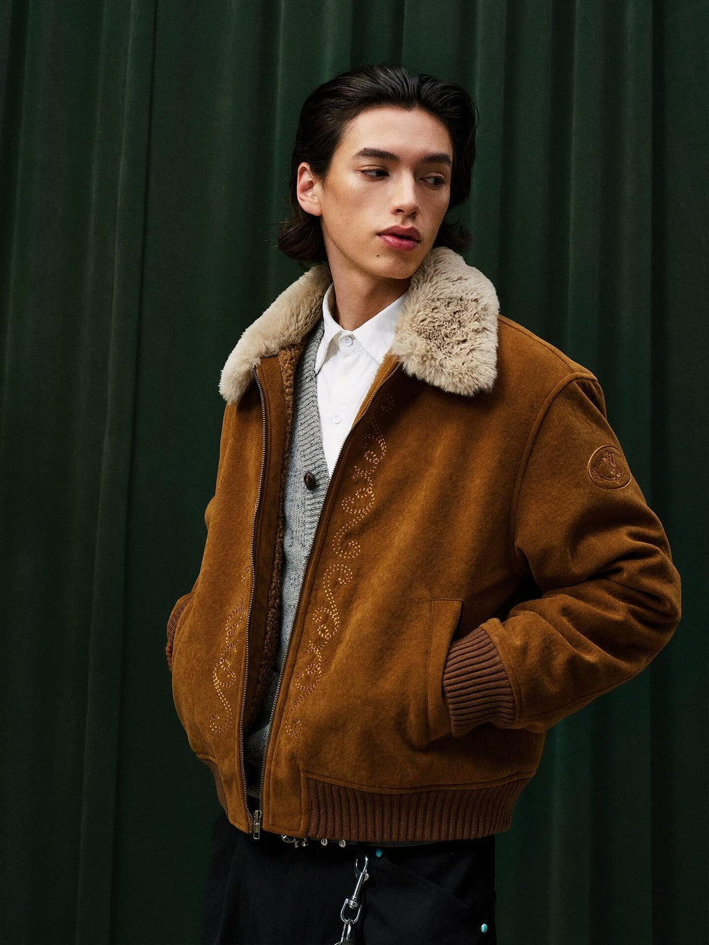 YADcrew Fur Collar Fleece Lined Bomber Jacket