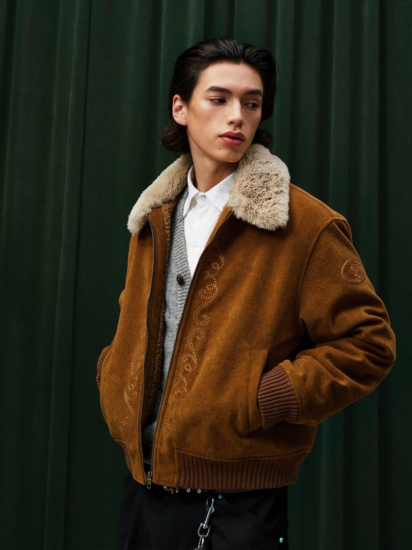 YADcrew Fur Collar Fleece Lined Bomber Jacket