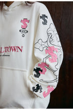 Small Town Kid Cross Print Patch Logo Leather Hoodie