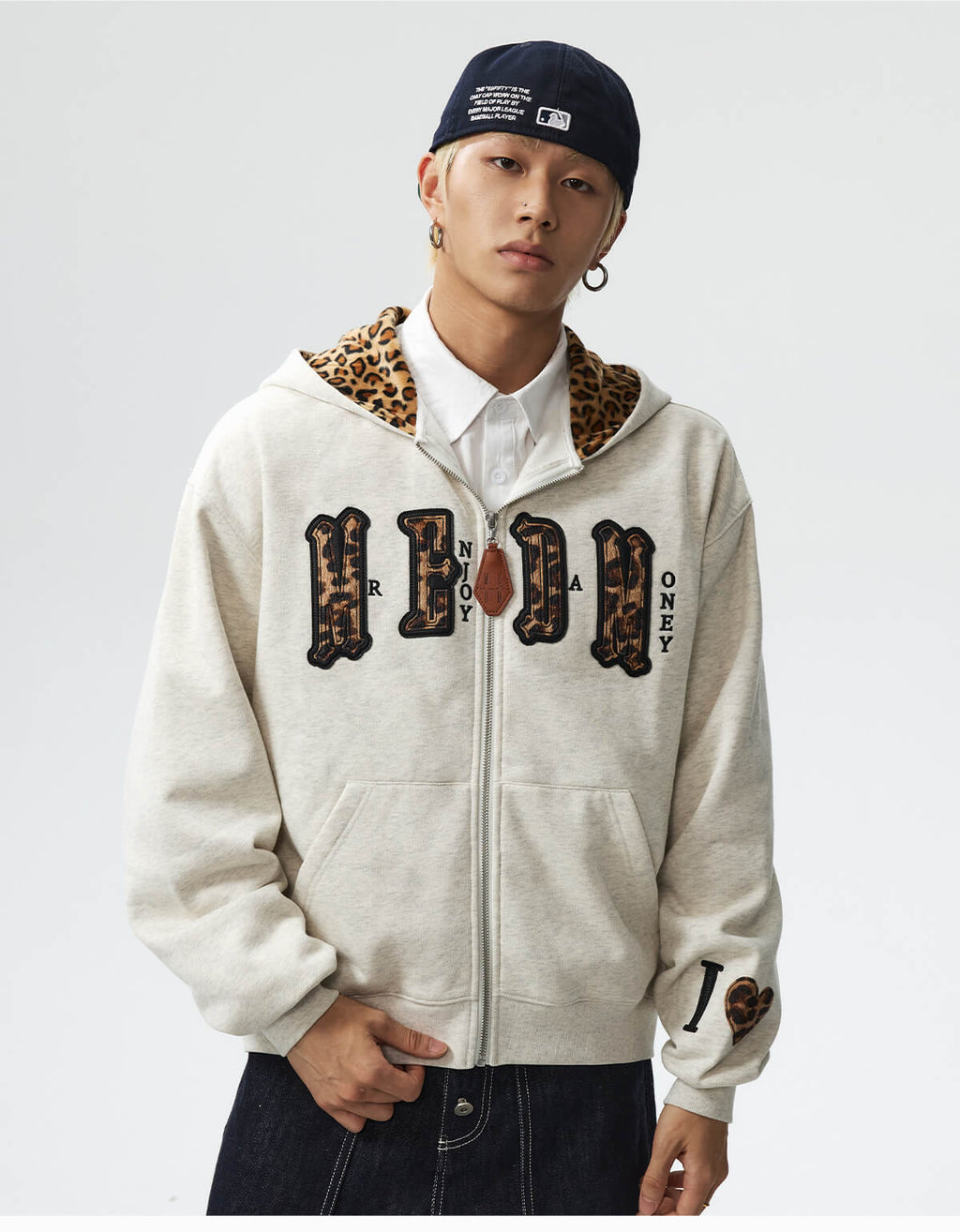 MEDM Leopard Faux Fur Layered Zip Up Hoodie