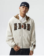 MEDM Leopard Faux Fur Layered Zip Up Hoodie