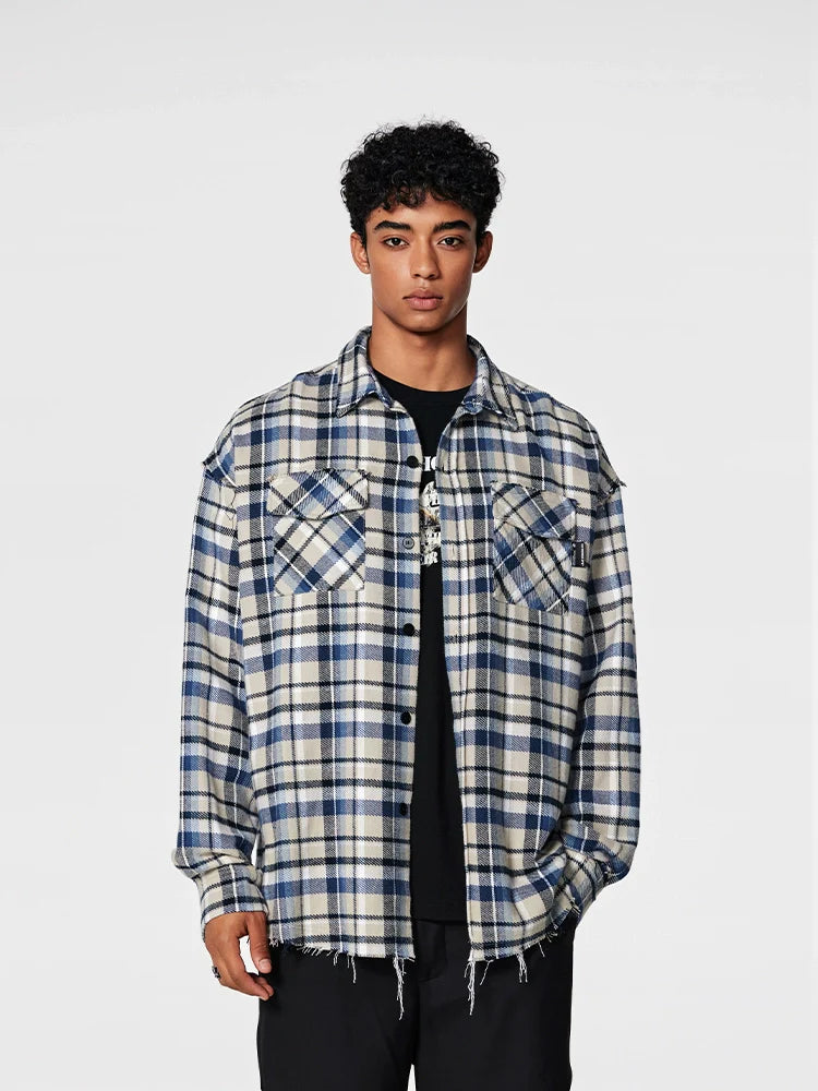 Achock Plaid Fringe Long Sleeved Flannel Shirt