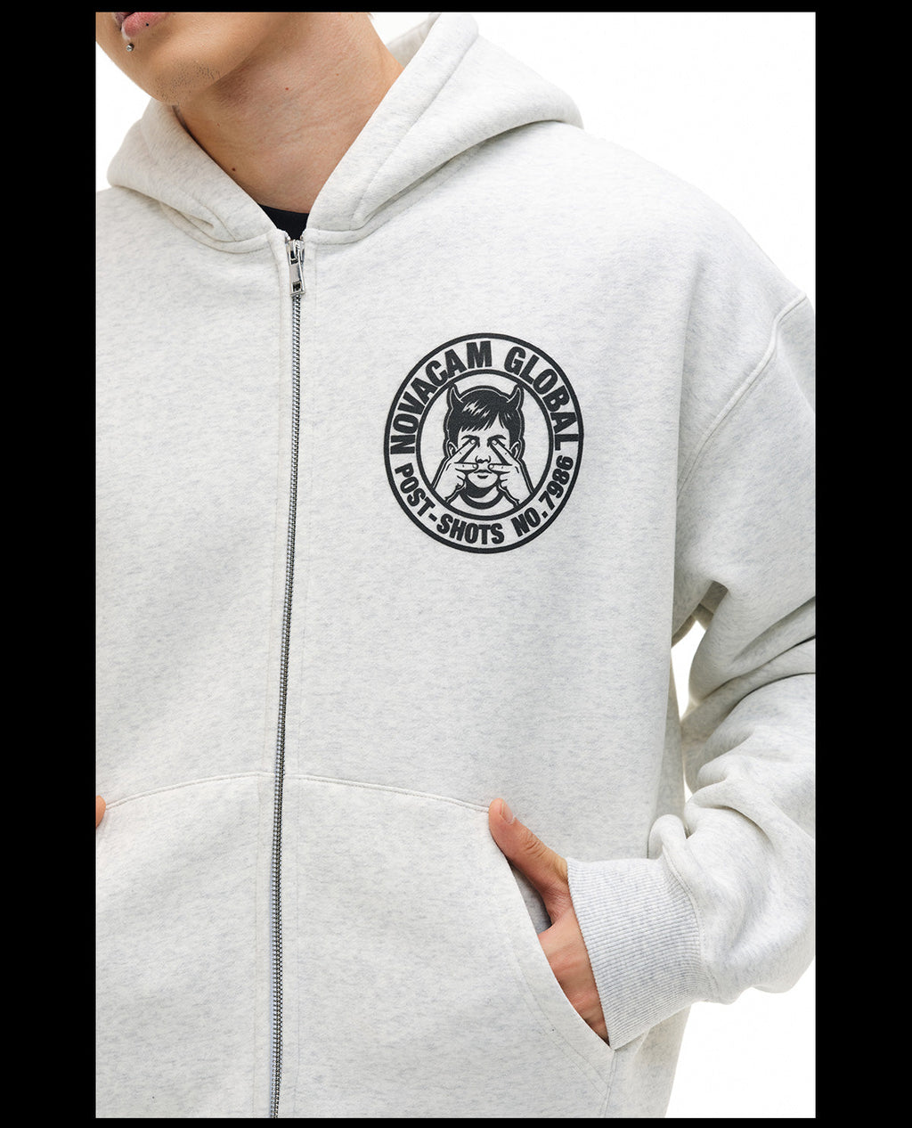 NOVACAM Vintage Monogram Print Zip Up Hoodie