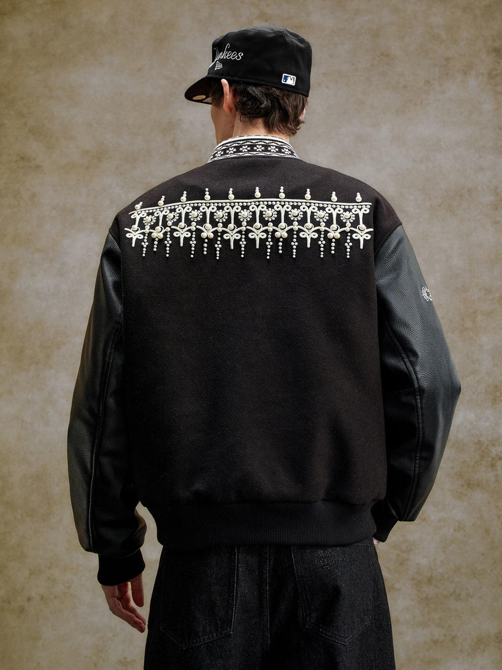 YADcrew 3D Embroidered Pearl Varsity Jacket