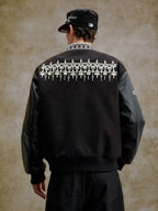 YADcrew 3D Embroidered Pearl Varsity Jacket