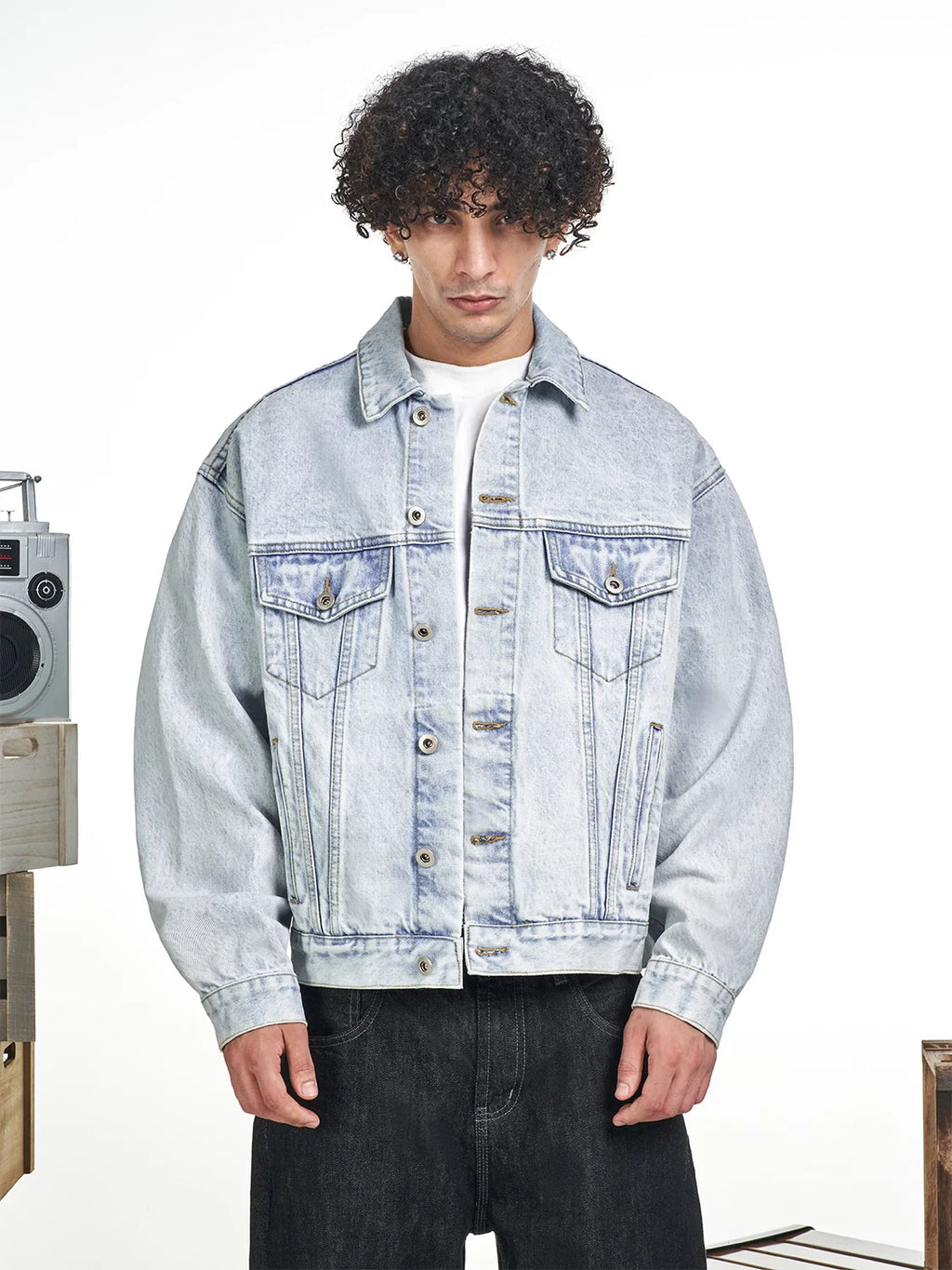 F3F Select Heavily Washed Light Blue Denim Jacket