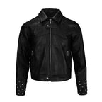 TGFCLUB Embossed Studded Slim Fit PU Leather Biker Jacket