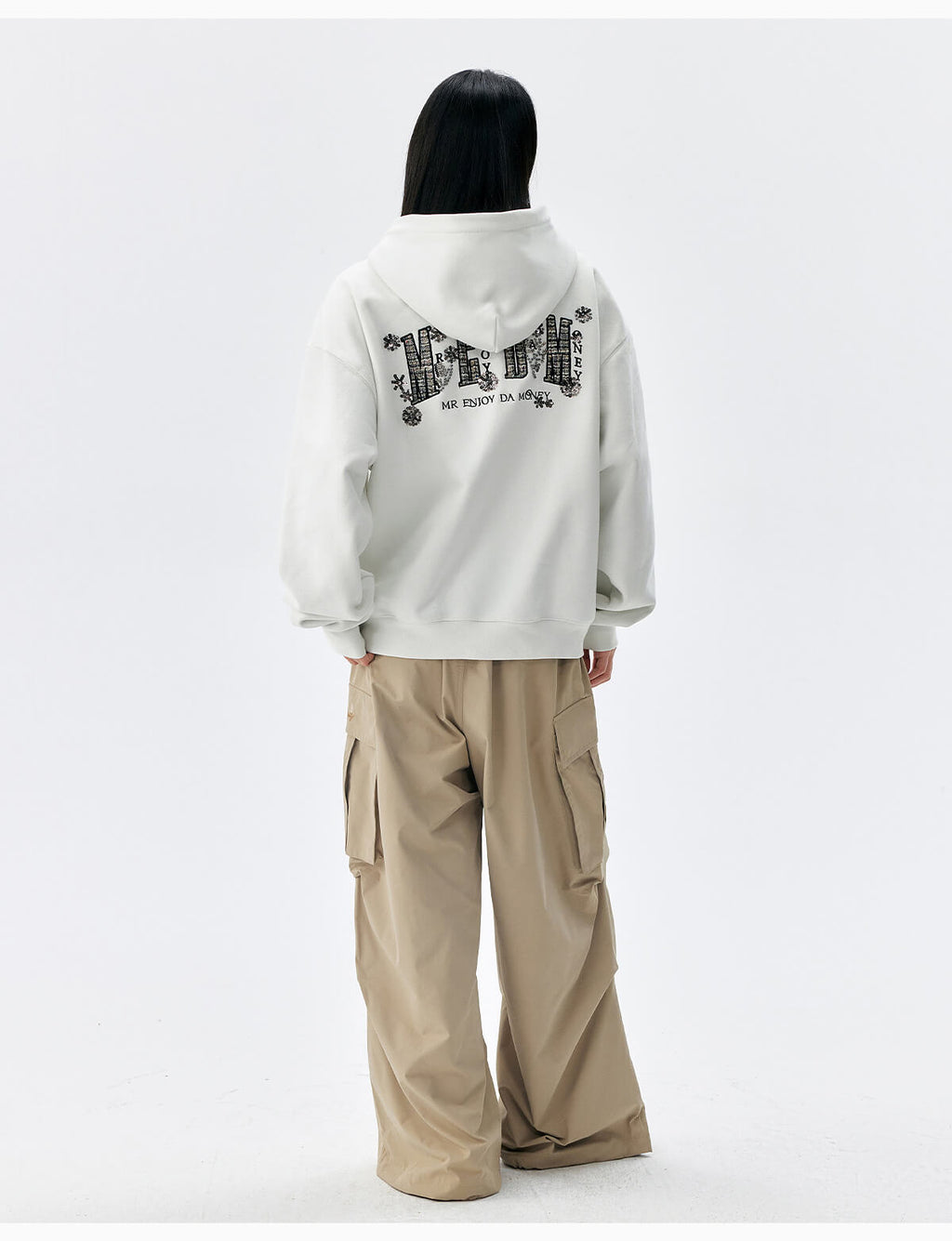 MEDM Beaded Flower Embellished Zip Up Hoodie