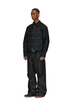 ANTIDOTE Turquoise Studded Pleated Buckle Denim Jacket