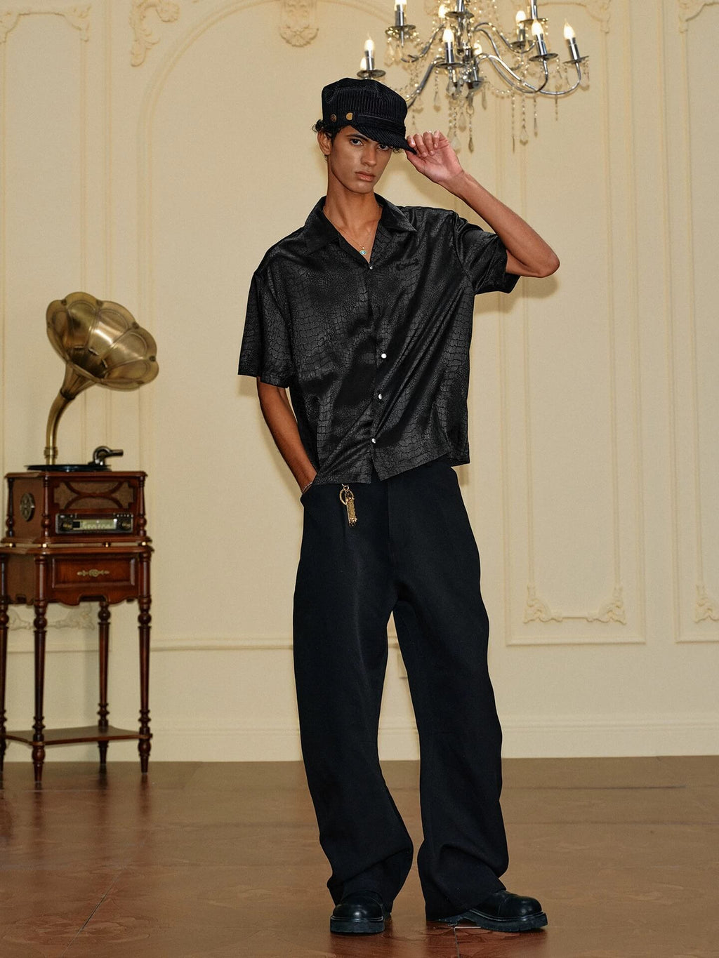YADcrew Python Pattern Satin Short Sleeve Shirt