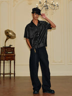 YADcrew Python Pattern Satin Short Sleeve Shirt