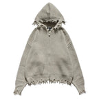 Remedy Distressed Hooded Zipper Knit Cardigan