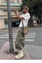 STEEPC M-65 Pearl Embellished Camouflage Baggy Cargo Shorts