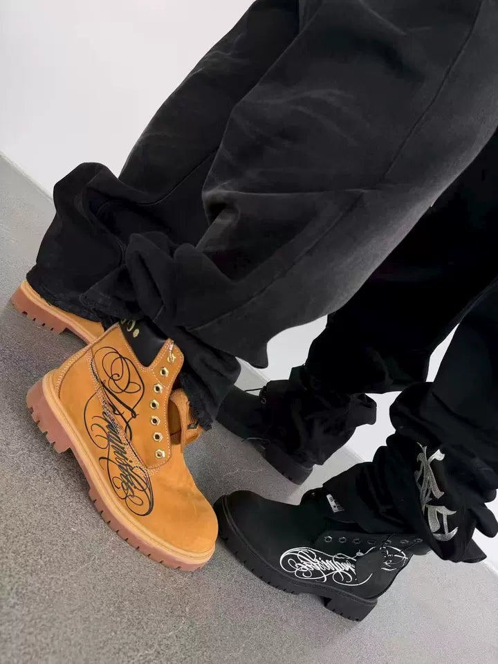 KARMANISTIC Nubuck Leather Embroidered Work Boots