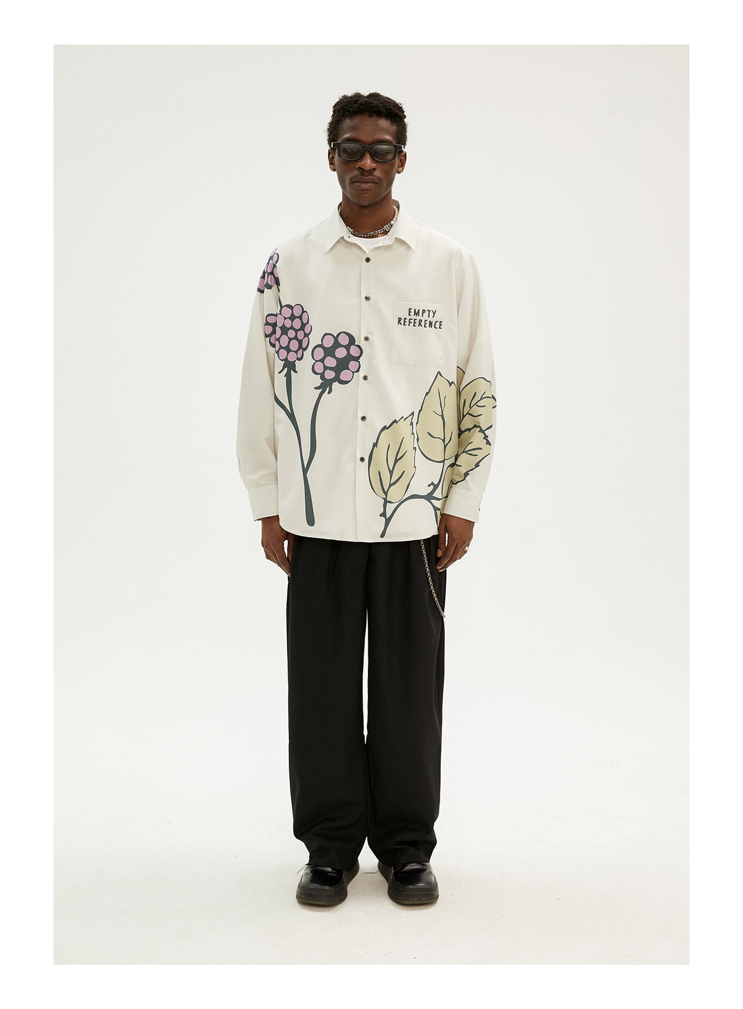 EMPTY REFERENCE Grape Leaf Fruit Print Long Sleeve Shirt