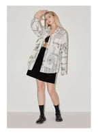 EMPTY REFERENCE Sketch Plaid Floral Print Long Sleeved Shirt