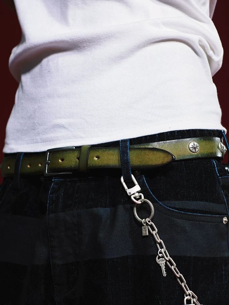 Remedy Washed Color Metal Studded Leather Belt