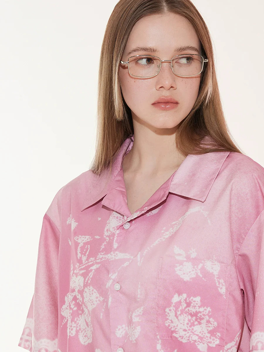 EMPTY REFERENCE Tie Dye Gradient Flower Short Sleeve Shirt