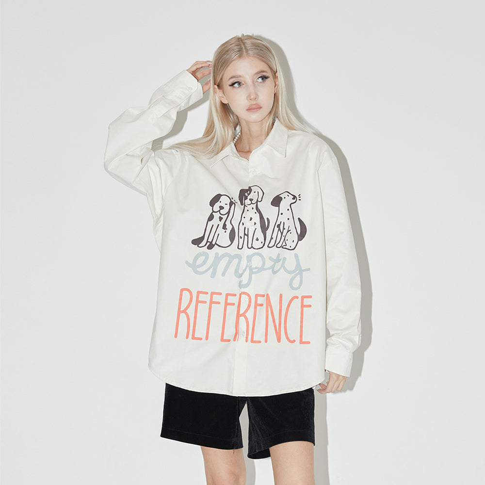 EMPTY REFERENCE Cartoon Puppy LOGO Print Long Sleeved Shirt