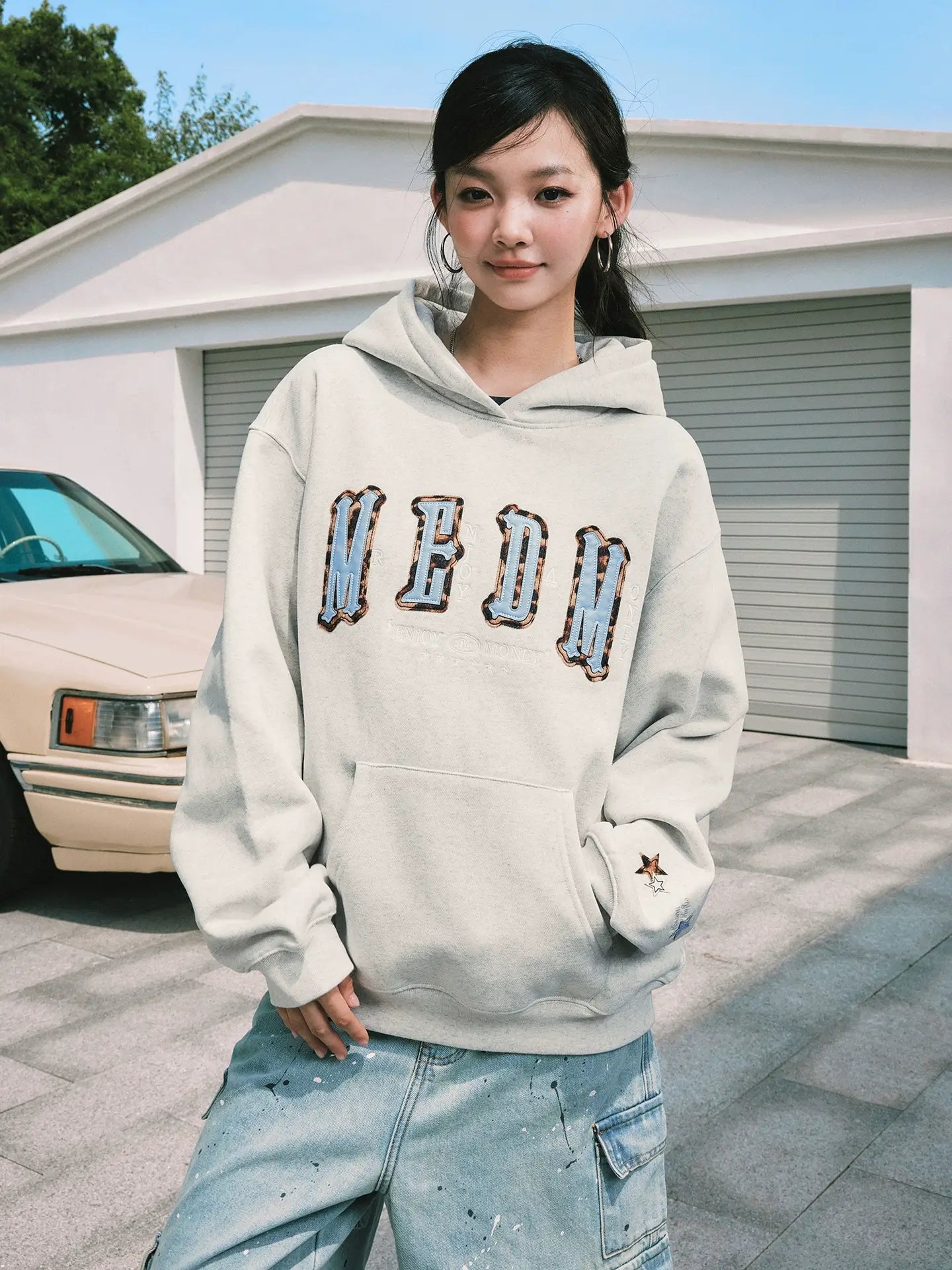 MEDM Animal Leather Logo Patch Hoodie