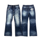 Night Lab Rock Studded Whisker Washed Flared Jeans