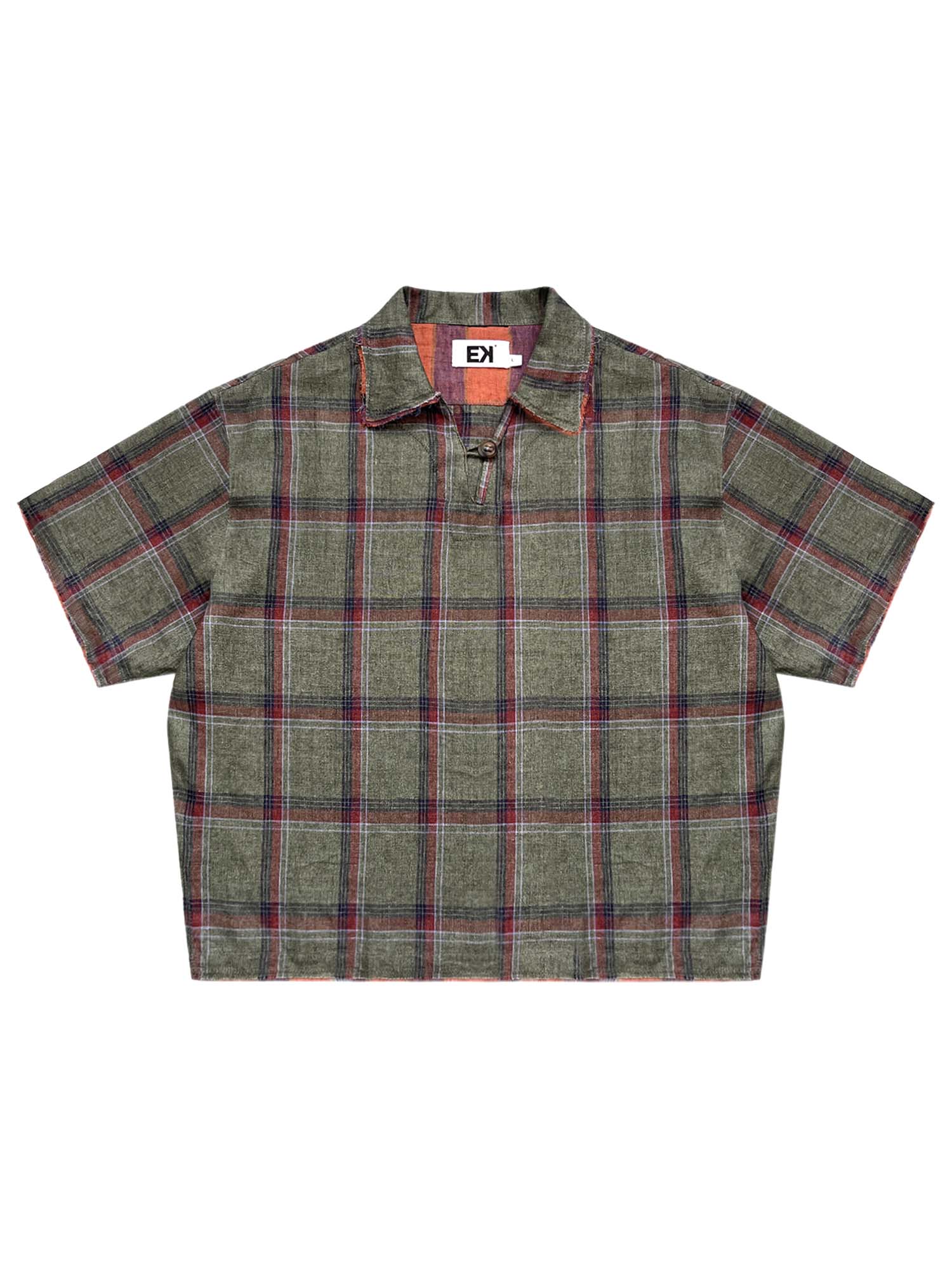 EVILKNIGHT(EK) Striped Plaid Tie-Dye Linen Polo Shirt