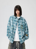 Achock Washed Plaid Butterfly Embroidery Long Sleeved Shirt