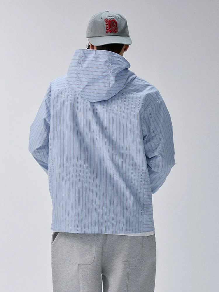 F2CE Striped Zip Up Hooded Shirt Jacket