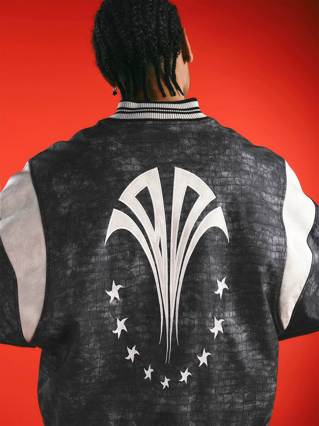 1807 In Here Crocodile PU Leather Varsity Jacket